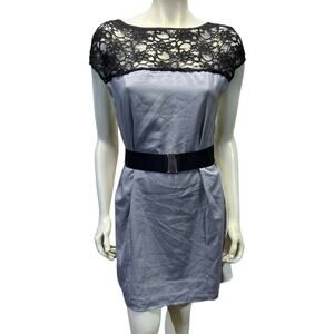 Express Grey Cocktail Dress Black Lace Medium Belted Mini Party Formal Wedding
